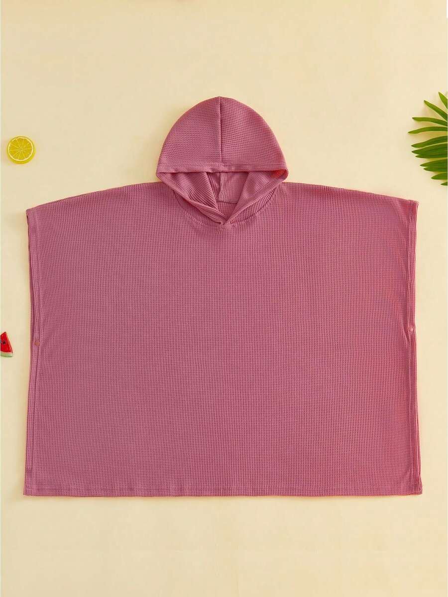Kids Casual Hooded Cover Up Stylish Poncho Style Solid Color Lightweight Loose Fit Bathing Suit Wraps For Pool Beach - 藕粉色 - 查看 1