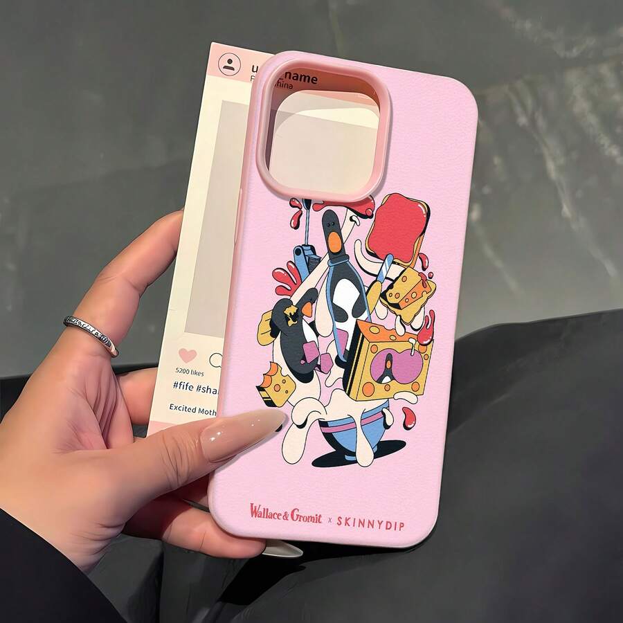 Estuche para teléfono con comida de fiesta de pingüinos compatible con  17,  16 Pro Max,  15 Pro Max,  13 y  12. Diseño divertido y colorido perfecto para los amantes de la comida, a prueba de golpes, impermeable, gran regalo para familiares, amigos y ocasiones especiales. - Rosa - Ver 1