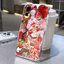 Collage de Tarta de Fresa con muchas fresas y amigos. Esta elegante funda es compatible con Samsung, Apple, OPPO, , etc. Fabricada en TPU flexible, resistente a golpes y arañazos, ofrece una excelente protección contra caídas y un agarre cómodo. Es un regalo ideal para familiares, amigos y seres queridos, ideal para festivales, San Valentín y envíos rápidos. - transparente - Ver 1