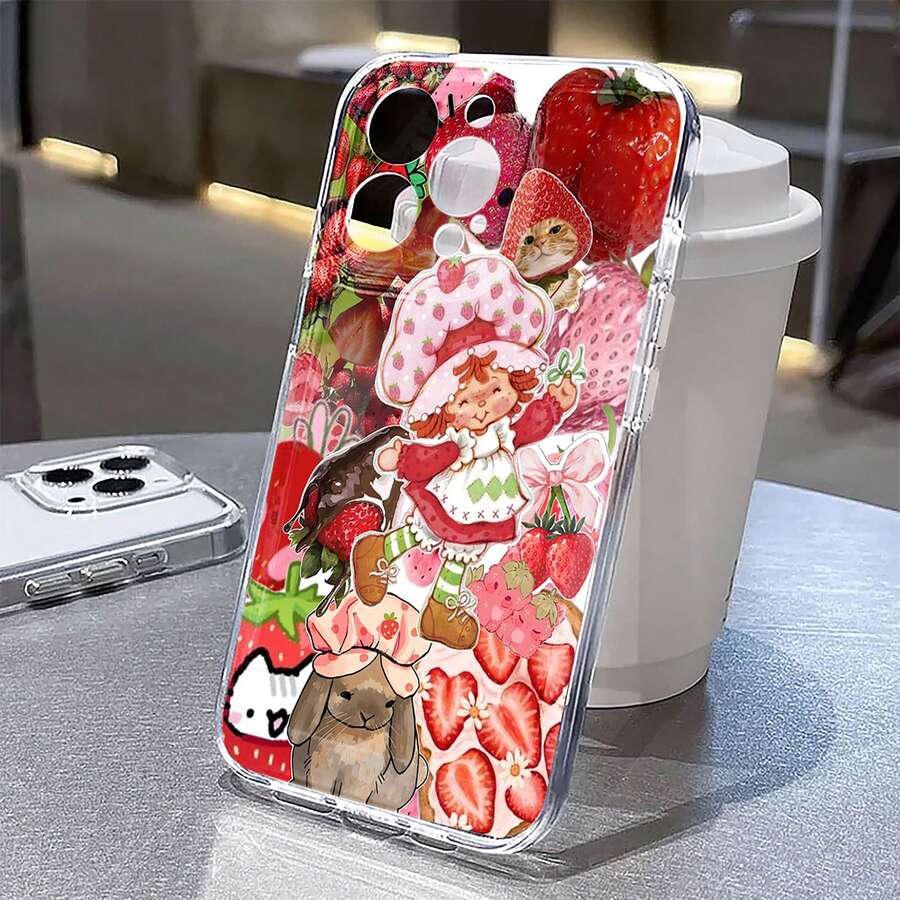 Collage de Tarta de Fresa con muchas fresas y amigos. Esta elegante funda es compatible con Samsung, Apple, OPPO, , etc. Fabricada en TPU flexible, resistente a golpes y arañazos, ofrece una excelente protección contra caídas y un agarre cómodo. Es un regalo ideal para familiares, amigos y seres queridos, ideal para festivales, San Valentín y envíos rápidos. - transparente - Ver 1