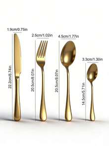 Bộ dao nĩa bằng thép không gỉ 4/16/24 món - Dao, nĩa, thìa, thìa tráng miệng - Bộ dụng cụ nhà bếp hoàn chỉnh - Có thể rửa bằng máy rửa chén, cần thiết cho gia đình, nhà bếp, khách sạn, nhà hàng, quà tặng lễ Phục sinh, Giáng sinh, quà cưới. - Vàng - Xem 5
