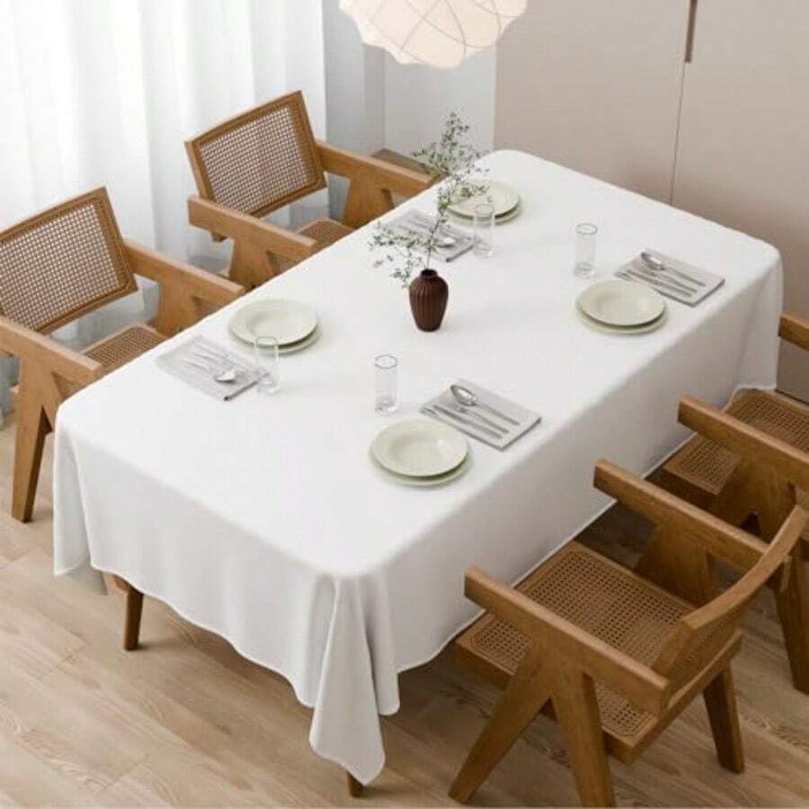 Large White Table Cloths 150x260cm 59x102Inch Long Rectangular Table Cloth Washable Polyester Fabric Tablecloth For Wedding Banquet Party Home Dining Table Cover  Dfe - White - View 1