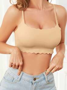 1 pieza Sujetador sin costuras, con efecto de elevación, invisible, inalámbrico con relleno - Caqui - Ver 4