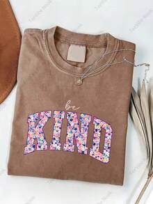 2026 Washed Cotton, Choose Kindness And Wear It On Yourself Printed T-Shirt, High-Quality Batik Cotton Vintage Fashion Brand T-Shirt, Women's T-Shirt, Women's Summer Clothing, Summer T-Shirt, Halloween Christmas Gift, Holiday Gift, White Tops, Valentine's Day Outfit, Mardi Gras, Summer Tops,   For Women, Valentine Outfits For Women, Women Tops, Fairycore, , Elegant Women's Outfits - 寶藍色 - 查看 8