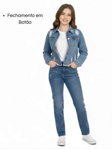 Short Denim Jacket For Girls And Teens - Light Jeans - View 2
