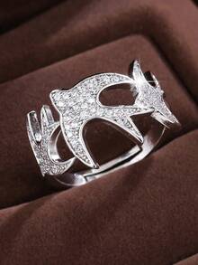 1枚微镶嵌锆石开口戒指，镂空鸟形设计，奢华高端手工饰品 - 開口戒指 - 查看 2