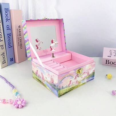 1个紫色独角兽梦幻音乐盒，渐变独角兽图案纸质收纳盒，珠宝整理盒及多用途礼盒，适用于情人节、妇女节、母亲节、生日、婚礼、日常使用