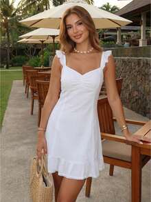 Giufajk Women's Summer Cami Floral Sleeveless Square Neck Embroidery Ruched Waist Elegant Mini Dress, Suitable For BirthdayHoliday Party Sweet Date NightPromWeddingGarden PartiesVacation , Graduation Dress - 白色 - 查看 1