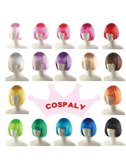 1pc Best-Selling Glitter Party Wig, Party Costume Wig, Party Cosplay Wig, Colorful Short Straight Hair Wig, Fun Costume Prop, Suitable For Carnival, Party, Back To School Season Colorful Short Hair