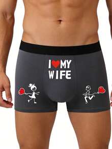 1 chiếc quần boxer nam in dòng chữ "Anh yêu vợ anh" và cảnh lãng mạn về lần đầu gặp gỡ, được làm từ chất liệu mềm mại và thoáng khí, món quà bất ngờ hoàn hảo cho ngày Valentine. - Màu xám đen - Xem 4