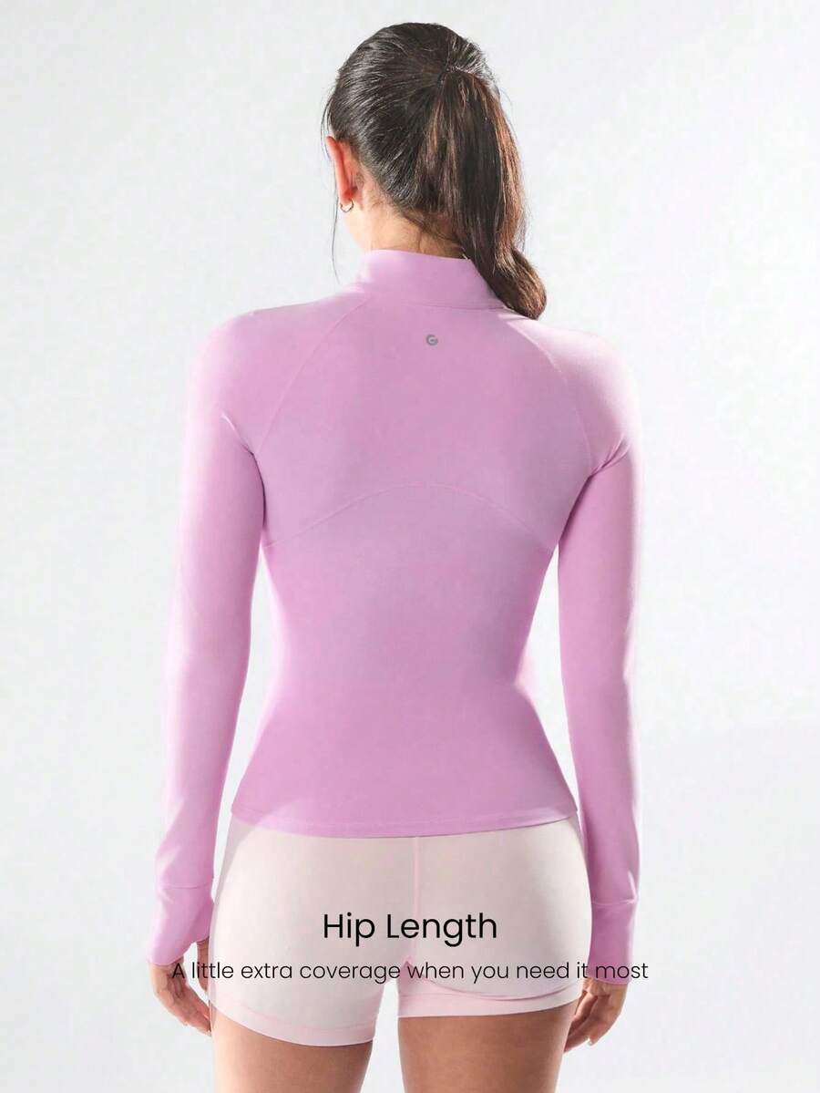 Slim-It Streamline Performance Secure Pockets Zip Up Long Sleeve Jacket Low Impact Yoga Daily Fall Glowmode Gym Clothes Women - Purple - View 1