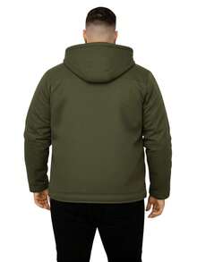 Men's Plus Size Lined Twill Jacket With Pockets - Green - View 3