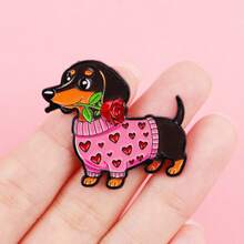 1枚腊肠犬珐琅胸针，独特的情人节礼物，可爱的翻领别针，可别在背包和衣服上 - 彩色 - 查看 7