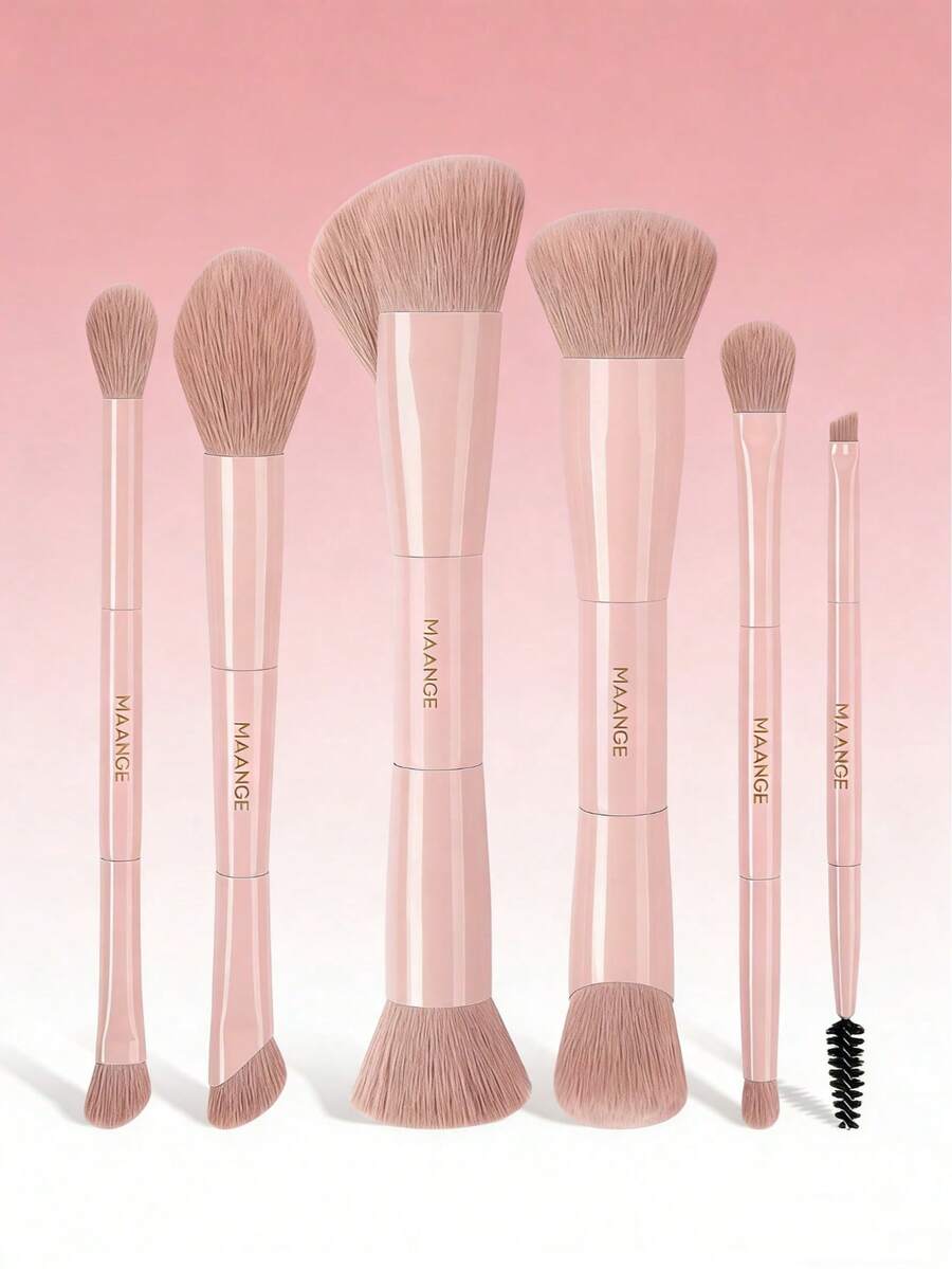 MAANGE 6支装柔软双头多功能化妆刷套装，包括粉底刷、遮瑕刷、腮红刷、修容刷、鼻影刷、眼影刷，采用优质合成刷毛，经久耐用，适用于液体、膏状和粉状化妆品，可用于妆前打底、晕染和面部彩妆，是送给女性和女孩的理想美容礼物。