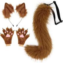 ¡RecomendadoJuego de guantes de manoplas de pata de gato con orejas de lobo de zorro, para fiestas de Halloween, disfraces de cosplay¡Top de Temporada - Marrón - Ver 8