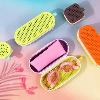 1pc Swimming Goggles Case, Breathable Protective Glasses Storage Box, Silicone Waterproof Case With Drainage Hole, Double-Sided Ventilation Large Capacity, Shockproof Glasses Box, Multifunctional Travel Bag, Suitable For Swimming Gear, Swimming Cap And Towel