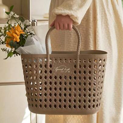 大容量藤编户外露营手提篮 现代购物篮 塑料家居收纳方案 玩具收纳 浴室收纳篮 家居装饰收纳架 轻便便携收纳容器 完美适用于厨房、卧室、客厅、办公室收纳需求 耐用可堆叠篮子