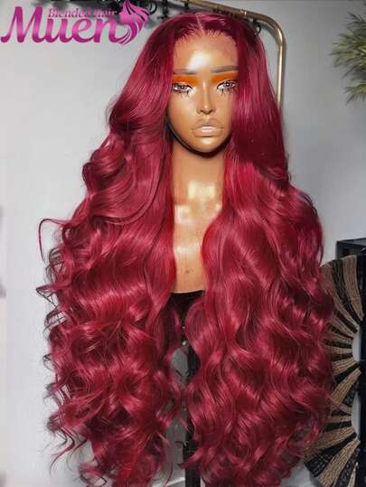 200% Density 99J Burgundy Body Wave 13x4 HD Lace Front Human Blended Hair Wigs Ear To Ear Lace Frontal Wig Free Part Natural Hairline For Women Bleached Knots Human Blended Hair Wig Pre Plucked With Baby Hair Black Color 8-34inch Lace Wigs For Women