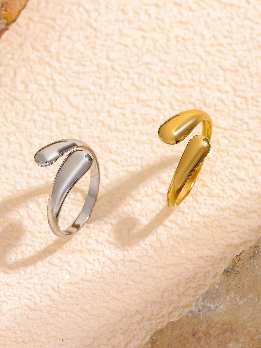 1pc Minimalist Geometric Line Open Ring, Elegant Plated Stainless Steel Design, Suitable For Women's Daily, Party And Date Wear - Open Ring - View 1