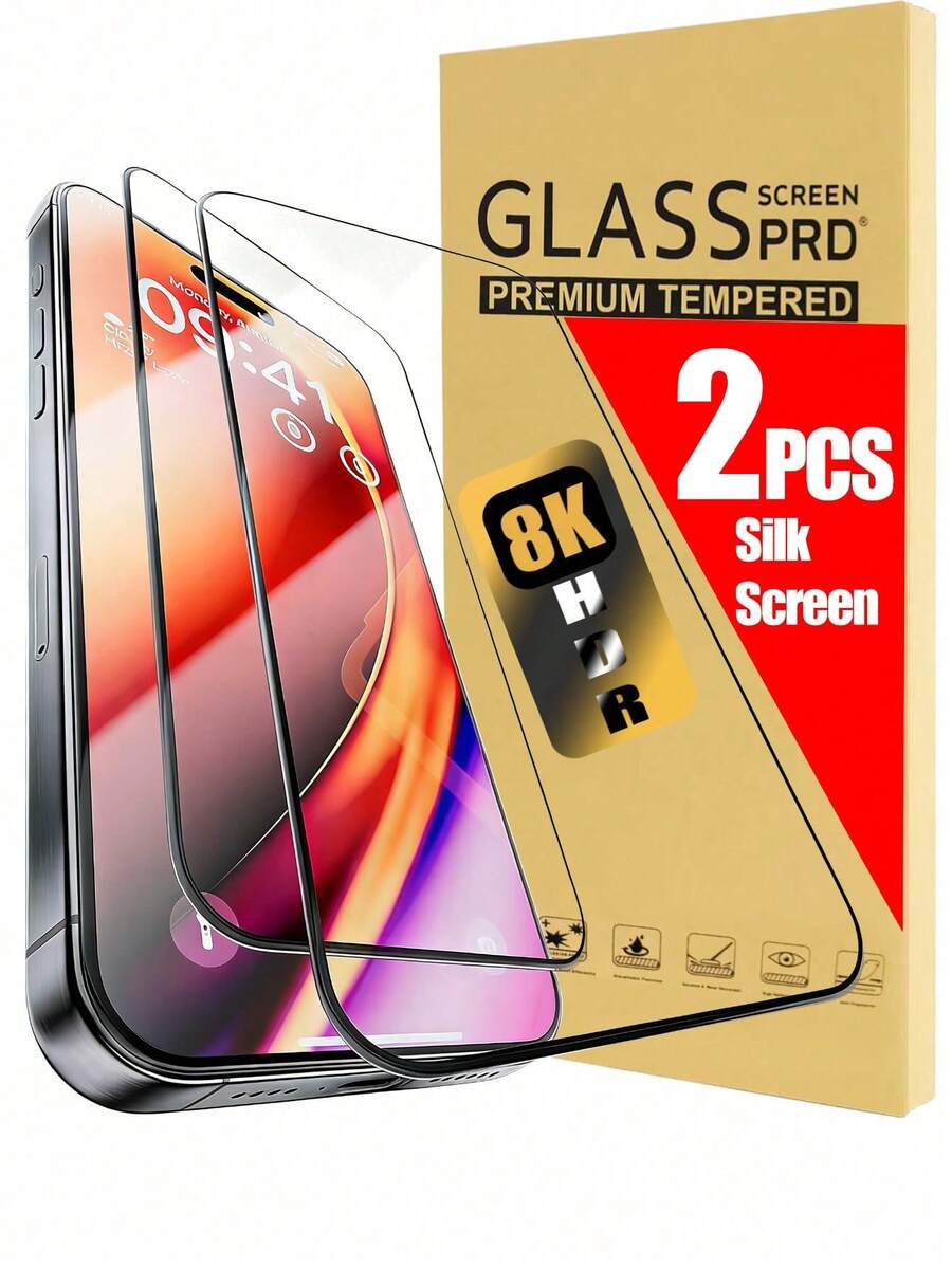 2 piezas de película protectora de vidrio templado transparente de alta definición para teléfonos móviles, compatible con las series 11/12/13/14/15/16/17, esenciales de protección de pantalla anti-caída/anti-colisión/resistente a golpes, aplicable a protección diaria, oficina, hogar - transparente - Ver 1