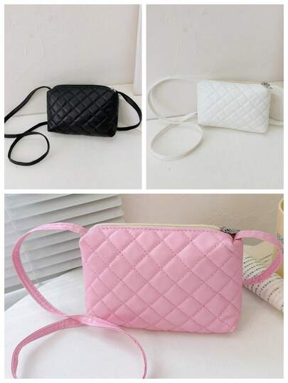 1 pieza Bolso bandolera de PU para niña, bolso de hombro con bordado de rombos de moda versátil, bolso cuadrado pequeño minimalista, cierre con cremallera, uso multipropósito, adecuado para salir, combinar a diario, fiestas y compras, gran opción de regalo