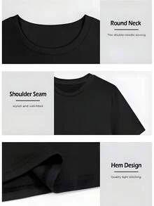 Plus Size Women's Crew Neck Short Sleeve T-Shirt Breathable Stretch All-Match Street Top - màu đen - Xem 3