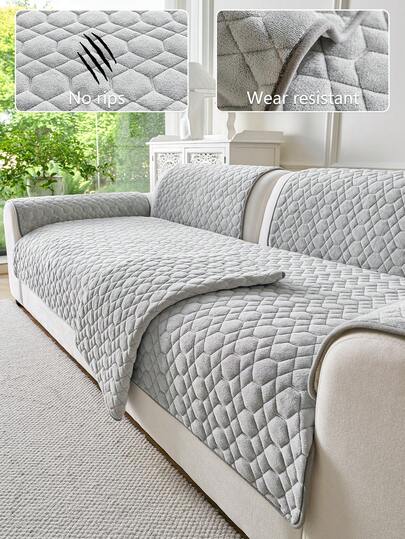 1件装现代简约毛绒沙发套，时尚几何图案设计，防滑、防刮、防尘、防污，宠物友好型沙发垫，适用于1、2、3、4座及L型沙发，四季皆宜，可机洗/手洗/干洗，节日装饰