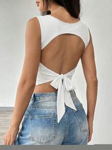 ملابس علوية كاجوال متعدد الاستخدامات للنساء بلون أحادي مع حزام رفيع وحزام خلفي، ملائم للربيع، أنيق وعصري، مناسب للعطلات والشاطئ والاستخدام اليومي - أبيض - مشاهدة 4