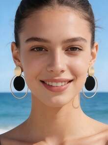 imoli Round Drop Earrings - Black - View 3