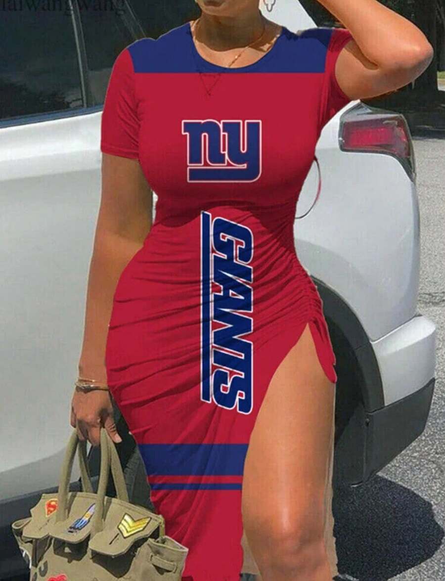 New York Giants Women's Slit Bodycon Dress-2 - Multicolor - View 1