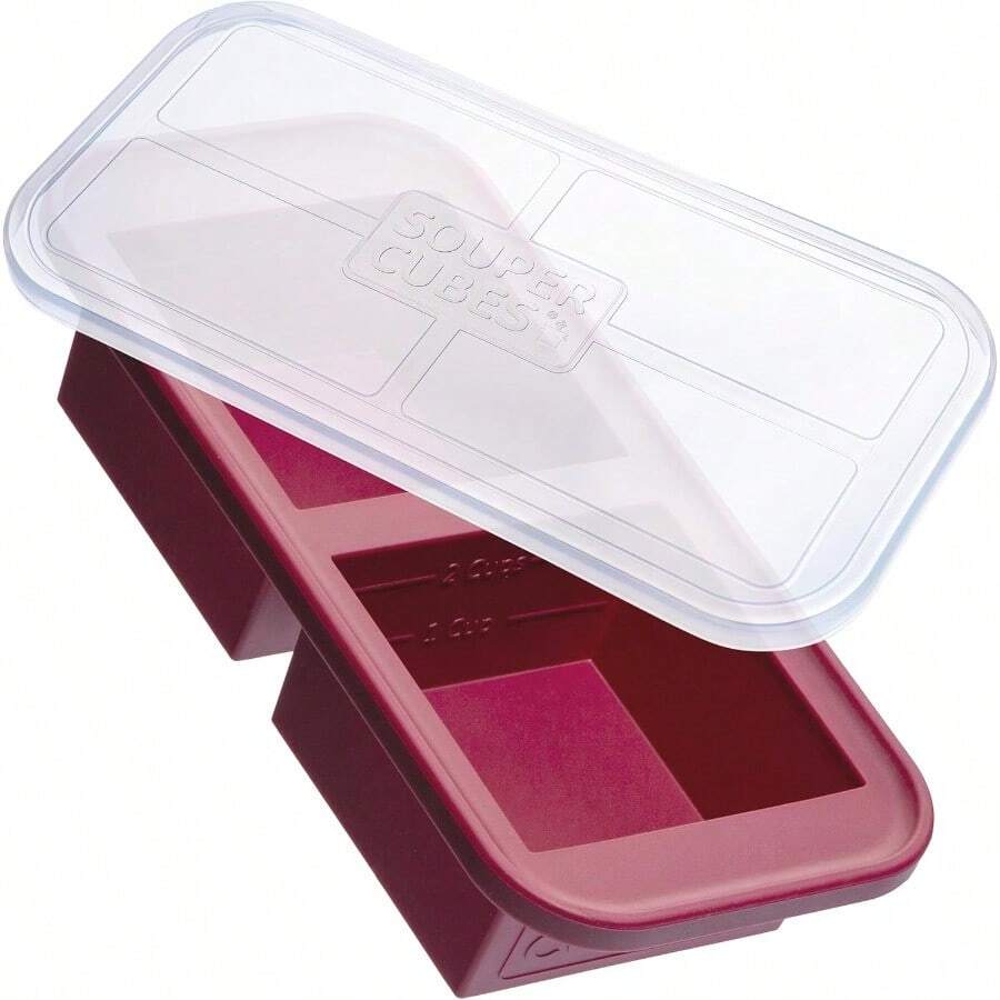 2 Cup Silicone Freezer Tray With Lid, Perfect For Storing Lasagna, Leftovers, Sauces, Portioned Meals And More, Silicone Freezer Mold For Meal Prepping - Cranberry - 1-Pack - Nam việt quất - Xem 1