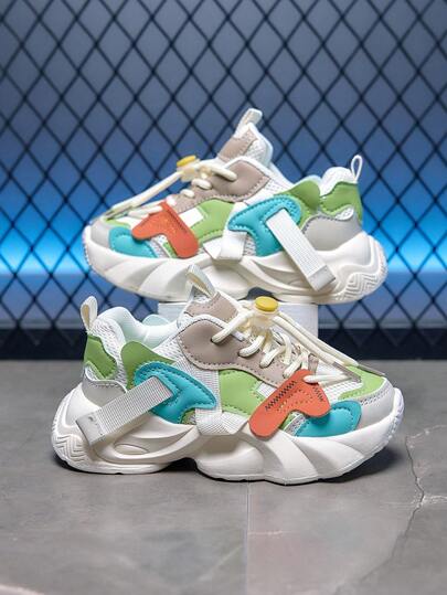 1 Pair Comfortable, Fashionable, Lightweight, Breathable Baby/Kids Sports Shoes With Lace-Up Design, Suitable For Indoor/Outdoor Wear All Seasons