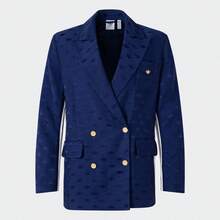 Adidas 阿迪达斯经典系列女士高级梭织提花西装外套，休闲运动夹克 - 藍色 - 查看 3