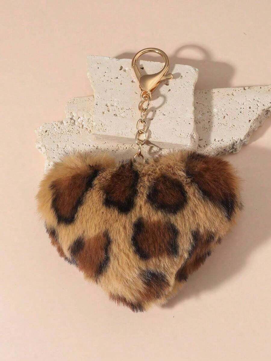 1pc Unisex Heart-Shaped Pendant With Patterned Love Ball Decoration: Suitable For Bags, Mobile Phones And Phone Cases; Can Be Used As Bag Accessories, Gifts, Or Gifting Accessories. Other Accessories: Car Accessories, Women's Keychain Pendants, Leopard Print Plush Keychains; Fall & Winter Stylish Cheetah Print Small Bags For Women. DBJ0 - 彩色 - 查看 1