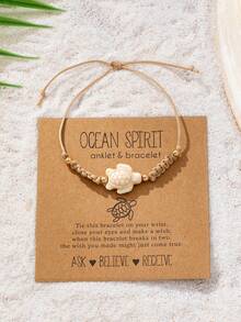 1 Pc Boho Bohemian Handwoven Sea Turtle Starfish Anklet - Adjustable Beach Foot Jewelry For Women, Vocation Chic Style Anklets Set - Multicolor - View 3