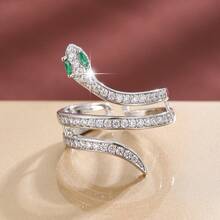 1pc Unique Snake Design Zirconia Inlaid Adjustable Open Ring For Women - Multicolor - View 6