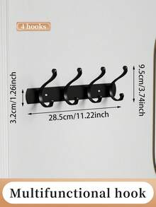 1 Piece Of Black Ruyi [3 Hooks/4 Hooks/5 Hooks] Multifunctional Wall-mounted Clothes Hanger, Punch-free Hook In Bathroom Fitting Room, Used For Hanging Coats, Hats, Jackets, Clothes, Bathroom Supplies - Black - View 15