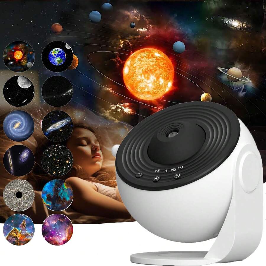 Galaxy Projector For Bedroom, HD Image Star Projector Galaxy Light Adjustable Knob, 13 Film Discs Planetarium Projector For Kids, 360° Rotating 1/2h Timer Simple 3-Button Control, Easter Gifts For Kids - 白色 - 查看 1