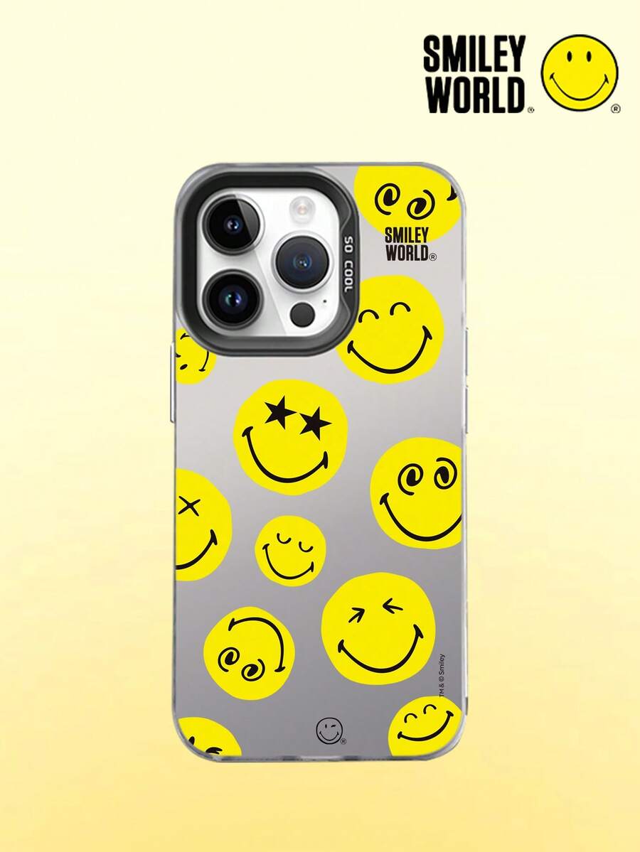 Smiley World 1 件装防震全包覆 TPU 手机壳，IMD 磨砂表面，笑脸世界黄色可爱图案，兼容 16、15、14、13、12、11 Pro Max 及系列 - 彩色 - 查看 1
