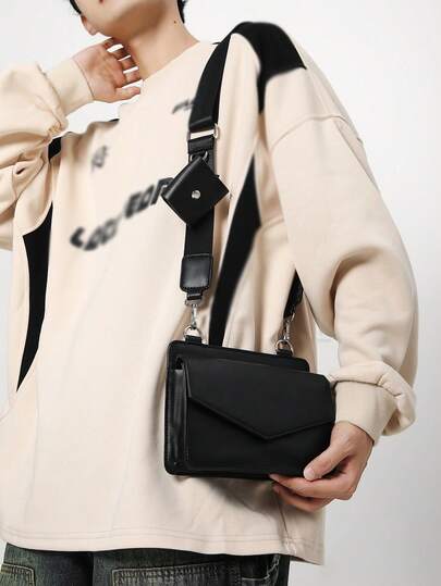 Men's Shoulder Bag - High-End Dark Minimalist Square Bag, 2-In-1 Combination Bag, Men's Versatile Envelope Box Crossbody Bag