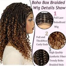 More Beautiful Full Lace Knotless Braided Wig With Curly Ends – 180% Density Handmade Synthetic Lace Front Wig For Women - Dark Brown - View 6
