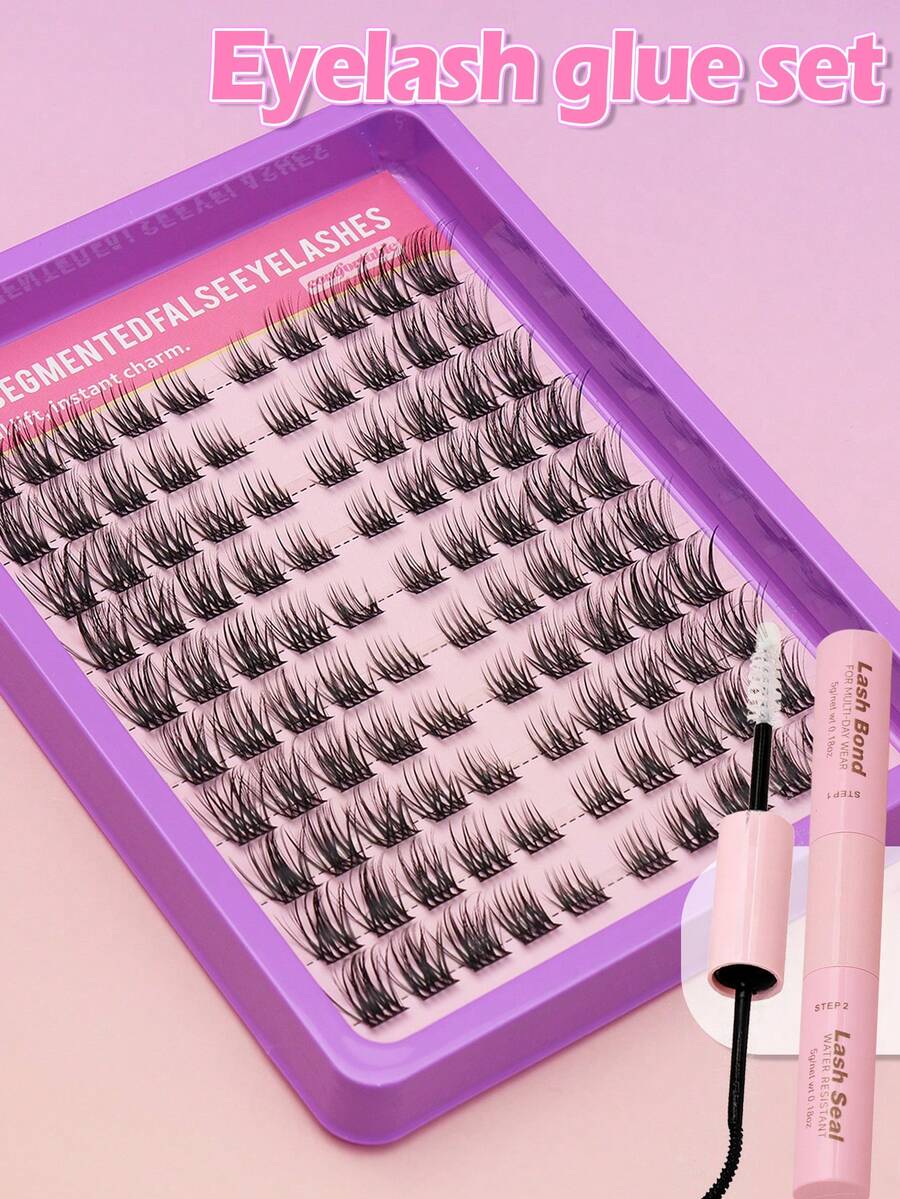 AYRMILLA100 混合簇状假睫毛，美观舒适。套装包含胶水、镊子和睫毛刷（赠品）。打造自然蓬松柔软的3D水貂毛假睫毛，轻盈自然，可个性化定制。预制扇形睫毛，俄罗斯个性化睫毛嫁接，化妆工具，批发睫毛。 - 黑色 - 查看 1