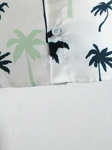 男婴可爱翻领衬衫，带口袋，椰树印花纽扣衬衫上衣搭配纯色短裤，两件套休闲沙滩风套装，适合春夏日常穿着、旅行和户外玩耍 - 薄荷綠 - 查看 7