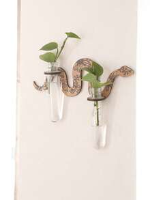 1 pieza Estantería decorativa de pared de madera natural con diseño de flores, decoración de pared botánica minimalista con tubo transparente, forma ondulada de estilo granja moderna con detalles florales grabados, exhibición de plantas de pared montada que ahorra espacio para propagación de esquejes y pequeñas plantas verdes, accento decorativo funcional de pared para sala de estar, dormitorio, baño, entrada, cocina, oficina, apartamento, decoración del hogar - serpiente - Ver 10