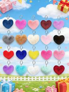 52件套心形毛绒球钥匙扣套装，DIY手工套装，包含12个毛球、20个金属环和20个钥匙扣，是女士钥匙扣、包包挂饰、情人节礼物、汽车饰品、校园可爱哥特风Y2K包包挂绳（带证件套）、汽车饰品、包包挂饰、圣诞节礼物、送给老师、朋友、姐妹的礼物创意 - 彩色 - 查看 6