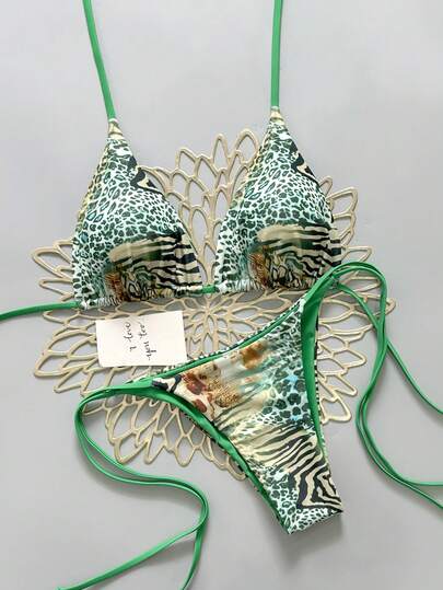 2025 Sexy Vintage Leopard Print Pattern Bikini Two Pieces Swimwear For Women Summer