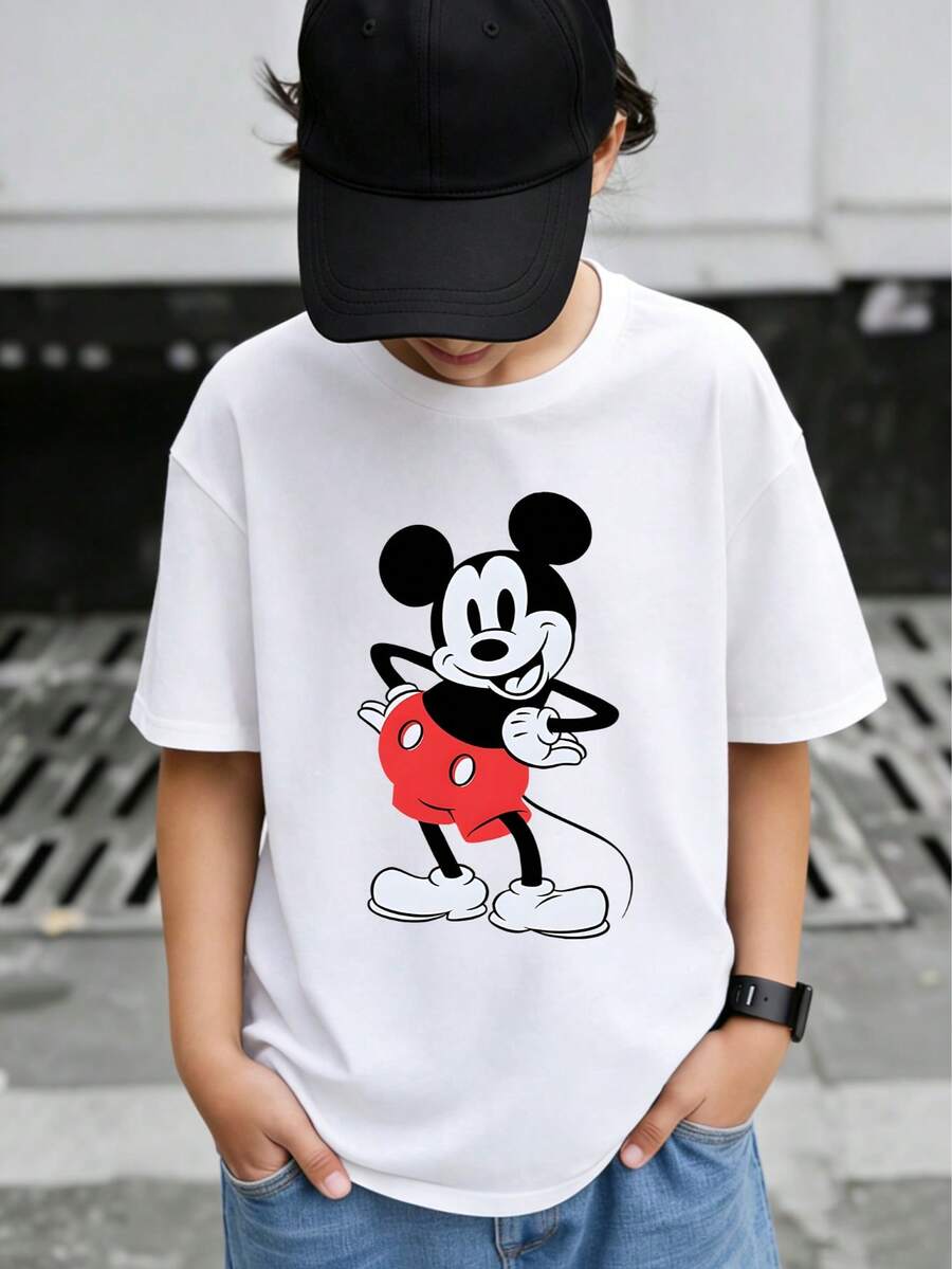 Disney Mickey Mouse Unisex Kids' Short Sleeve T-Shirts (Ages 2-14) - Graphic Print Playwear For Boys & Girls | Express Delivery - trắng - Xem 1