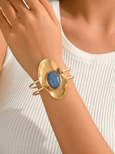 1pc Fashionable Geometric Open Bangle Bracelet, Suitable For Mother's Day, Party, Vacation, Holiday, Casual Daily Wear