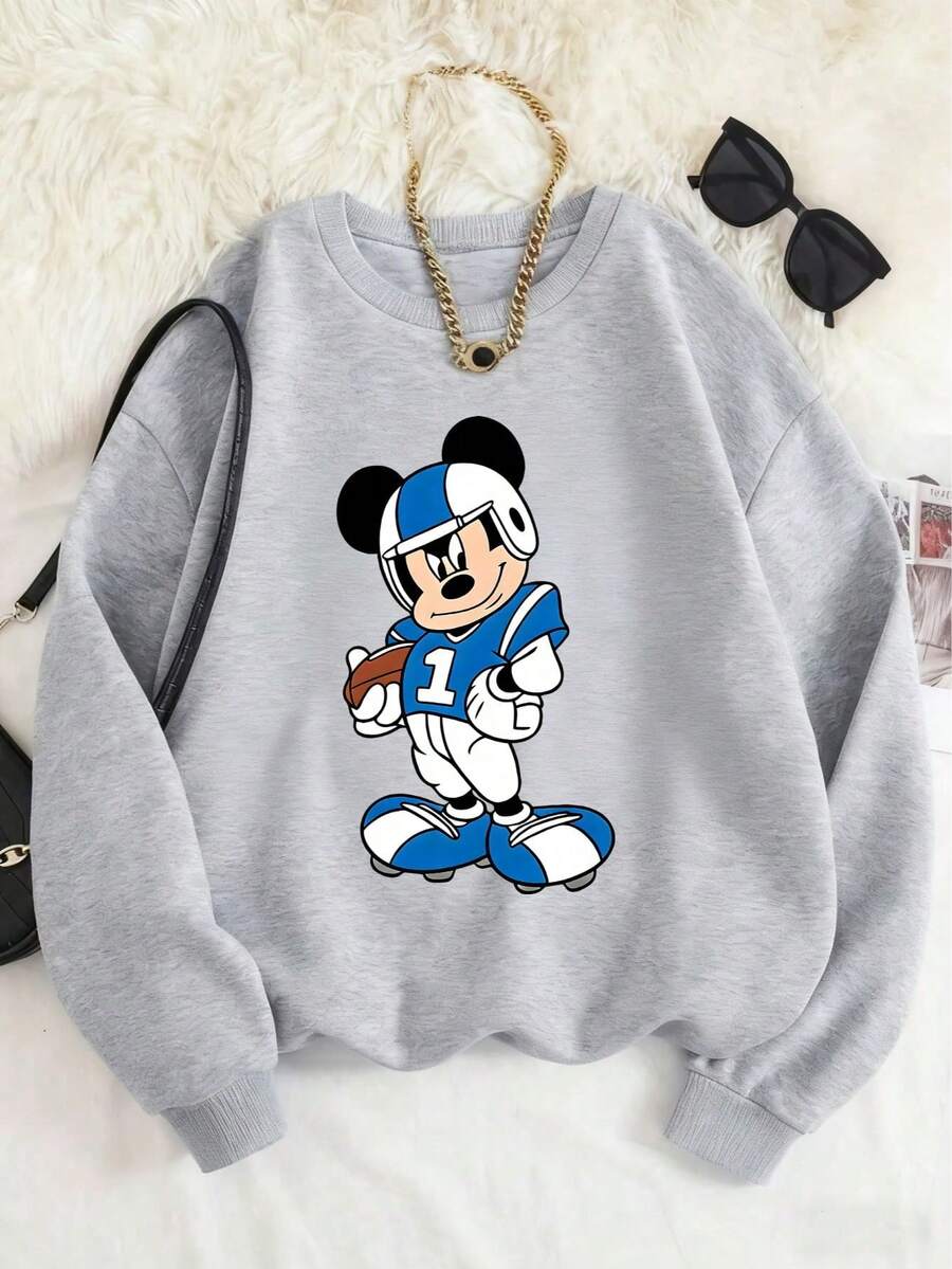 New Arrival Disney Officially Licensed Unisex Kids' Pullover Sweatshirt - Heather Grey With Mickey Mouse Football Print, Ages 1-14, 100% Polyester, Ultra Comfortable & Super Soft, Relaxed Fit, Stylish, High Appearance Value, High Compliment Rate, Versatile Daily Wear, Commute Essential, Disney Limited Edition Design, Express Delivery - 灰色 - 查看 1