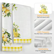2pcs Kitchen Towels, Modern Kitchen Supplies Blue Plaid Lemon Pattern Super Soft Microfiber Kitchen Towels, 40*60cm/15.7*23.6in Towels, Single-Sided Printed, Kitchen Dish Cloths, Suitable For Restaurant Kitchen Bathroom Decor, Holiday Gift - Multicolor - View 4